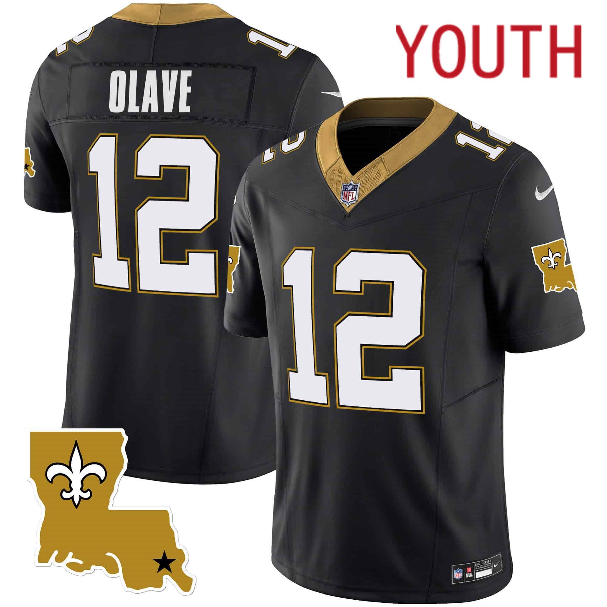 Youth New Orleans Saints #12 Olave Black 2024 Nike 1987 Legacy Vapor Limited NFL Jersey style 1->customized nfl jersey->Custom Jersey